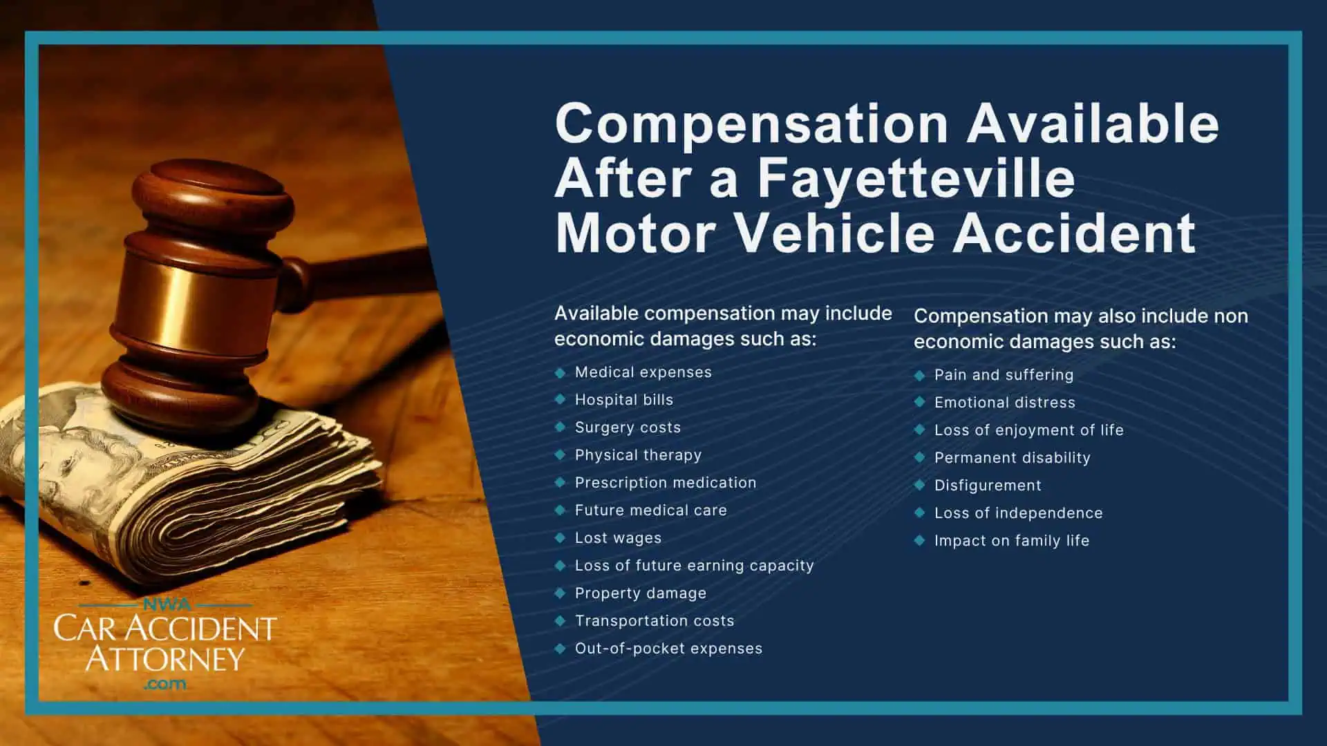 Why Motor Vehicle Accident Claims in Fayetteville Can Be Complicated; Common Types of Motor Vehicle Accidents in Fayetteville; Where Motor Vehicle Accidents Happen in Fayetteville and Northwest Arkansas; Common Causes of Motor Vehicle Accidents; Injuries Caused by Motor Vehicle Accidents; What To Do After a Motor Vehicle Accident in Fayetteville; Who May Be Liable for a Motor Vehicle Accident; Evidence That Can Support a Fayetteville Motor Vehicle Accident Claim; Compensation Available After a Fayetteville Motor Vehicle Accident