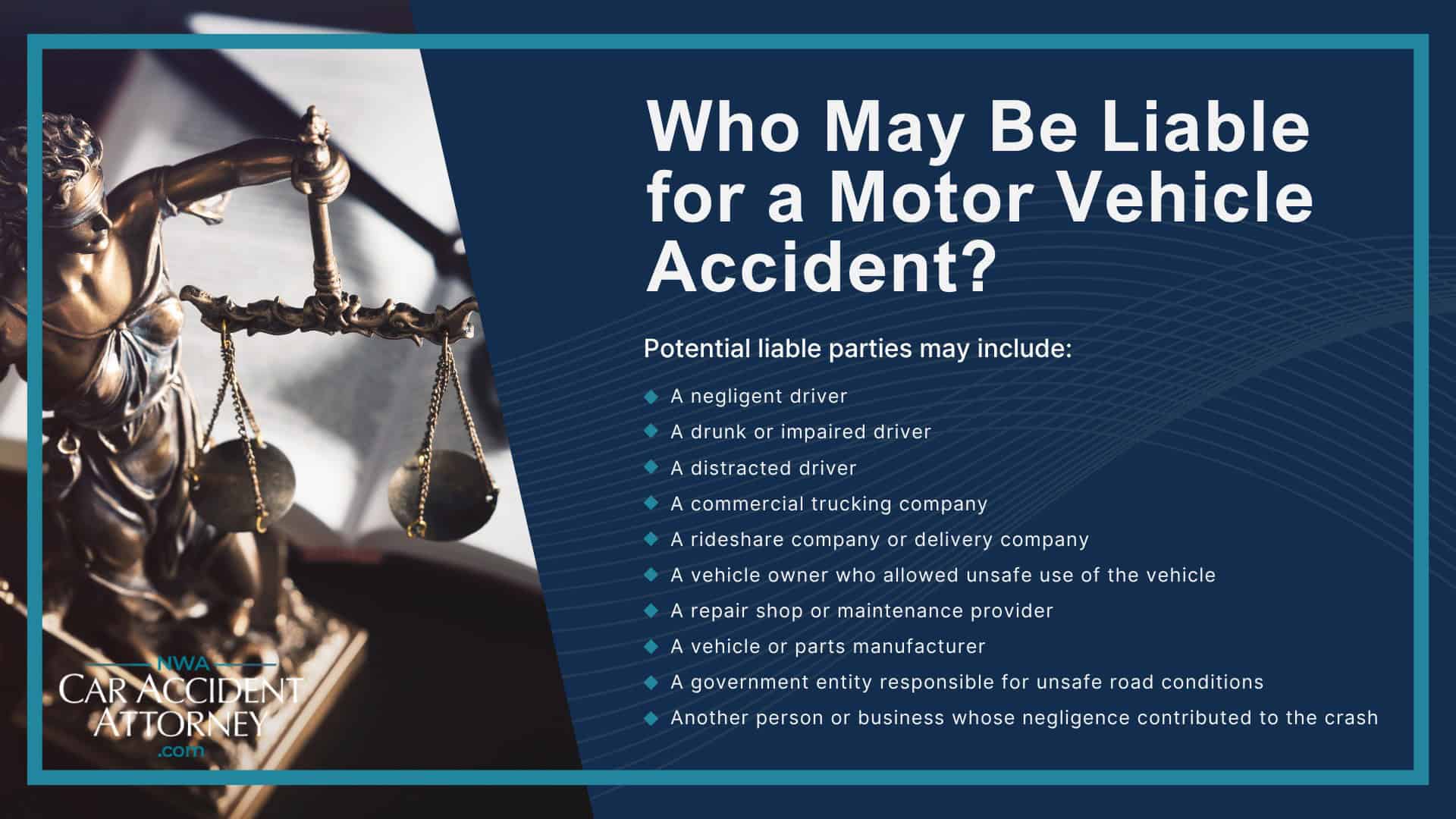 Why Motor Vehicle Accident Claims in Fayetteville Can Be Complicated; Common Types of Motor Vehicle Accidents in Fayetteville; Where Motor Vehicle Accidents Happen in Fayetteville and Northwest Arkansas; Common Causes of Motor Vehicle Accidents; Injuries Caused by Motor Vehicle Accidents; What To Do After a Motor Vehicle Accident in Fayetteville; Who May Be Liable for a Motor Vehicle Accident