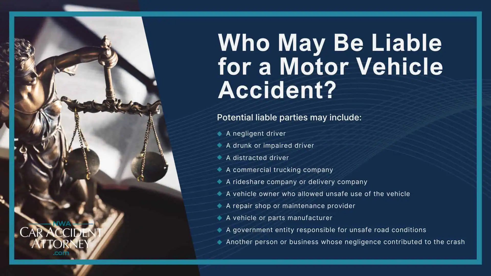 Why Motor Vehicle Accident Claims in Fayetteville Can Be Complicated; Common Types of Motor Vehicle Accidents in Fayetteville; Where Motor Vehicle Accidents Happen in Fayetteville and Northwest Arkansas; Common Causes of Motor Vehicle Accidents; Injuries Caused by Motor Vehicle Accidents; What To Do After a Motor Vehicle Accident in Fayetteville; Who May Be Liable for a Motor Vehicle Accident