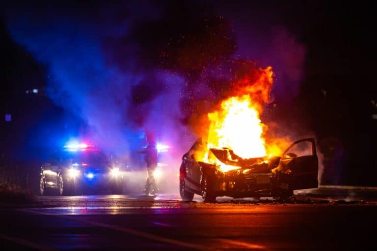 car accident and fire