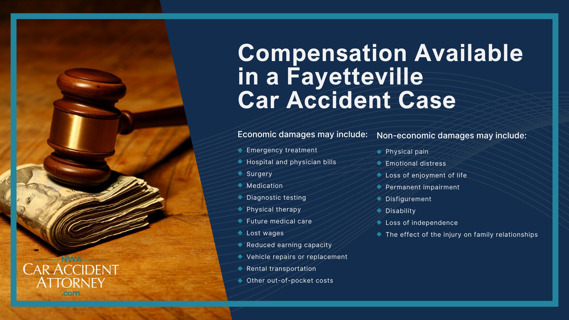 Why Motor Vehicle Accident Claims in Fayetteville Can Be Complicated; Common Causes of Car Accidents in Fayetteville; Dangerous Roads and Intersections for Car Accidents in Fayetteville; Types of Car Accidents We Handle; Common Injuries After a Fayetteville Car Accident; What To Do After a Car Accident in Fayetteville; When Should You Contact a Fayetteville Car Accident Lawyer; Filing a Car Accident Claim in Arkansas; Who May Be Liable for a Fayetteville Car Accident; Evidence That Can Strengthen Your Car Accident Claim; Compensation Available in a Fayetteville Car Accident Case