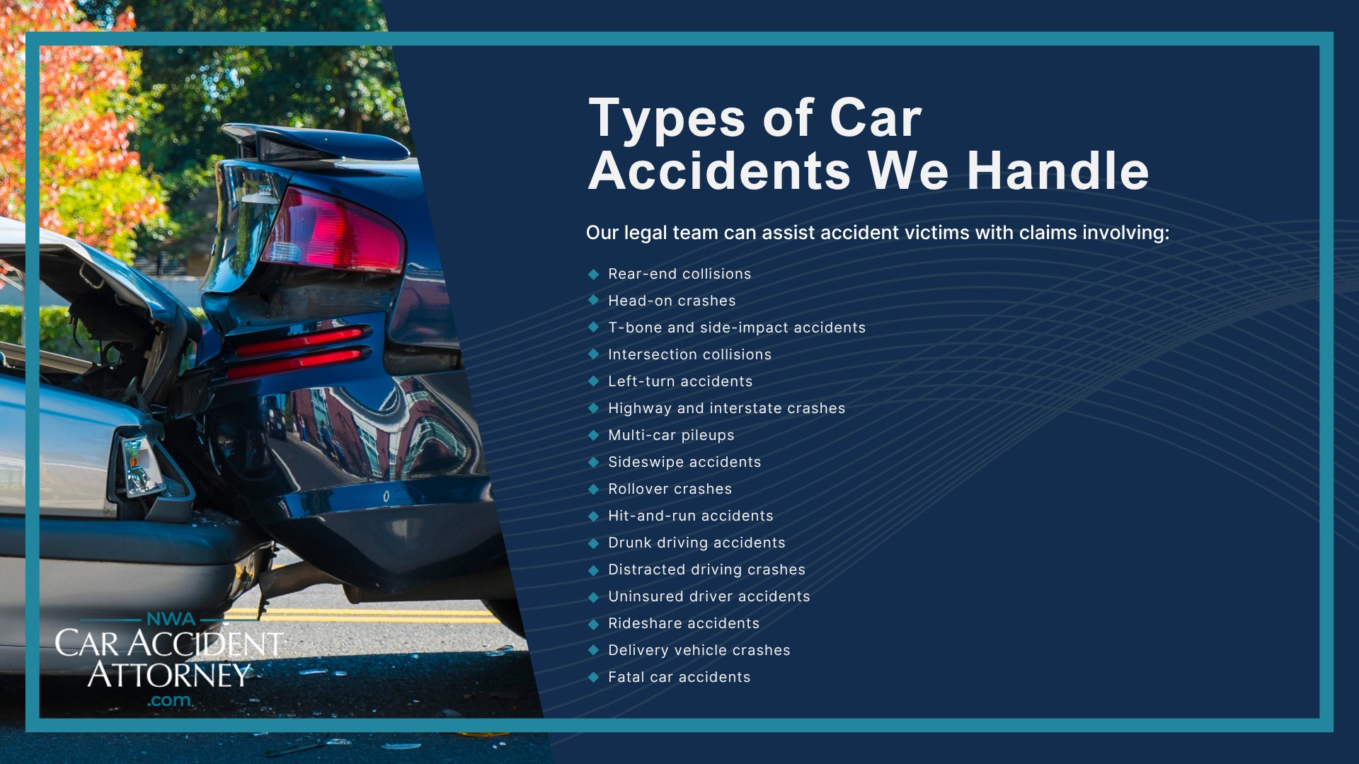 Why Motor Vehicle Accident Claims in Fayetteville Can Be Complicated; Common Causes of Car Accidents in Fayetteville; Dangerous Roads and Intersections for Car Accidents in Fayetteville; Types of Car Accidents We Handle