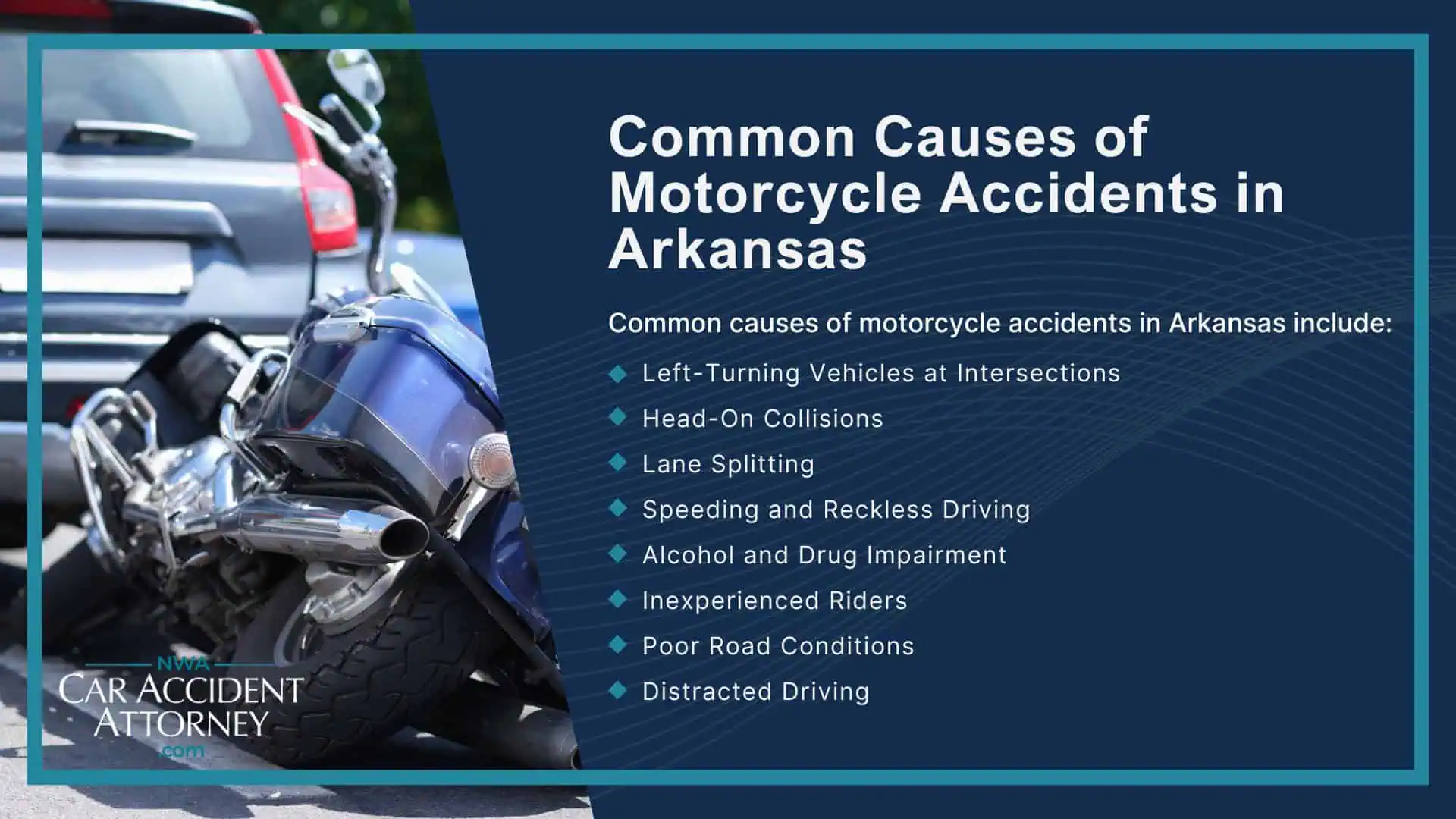 Meet the Attorneys at Our Motorcycle Accident Law Firm; Sean Keith_ Founder and Lead Motorcycle Accident Lawyer; Brynna Barnica_ Experienced Motorcycle Accident Lawyer; What To Do After a Motorcycle Accident in Northwest Arkansas; Gathering Evidence for a Motorcycle Accident Claim; Damages in a Motorcycle Accident Claim; The Legal Process for Motorcycle Accident Cases in Arkansas; Relevant Motorcycle Laws in Arkansas; Common Causes of Motorcycle Accidents in Arkansas